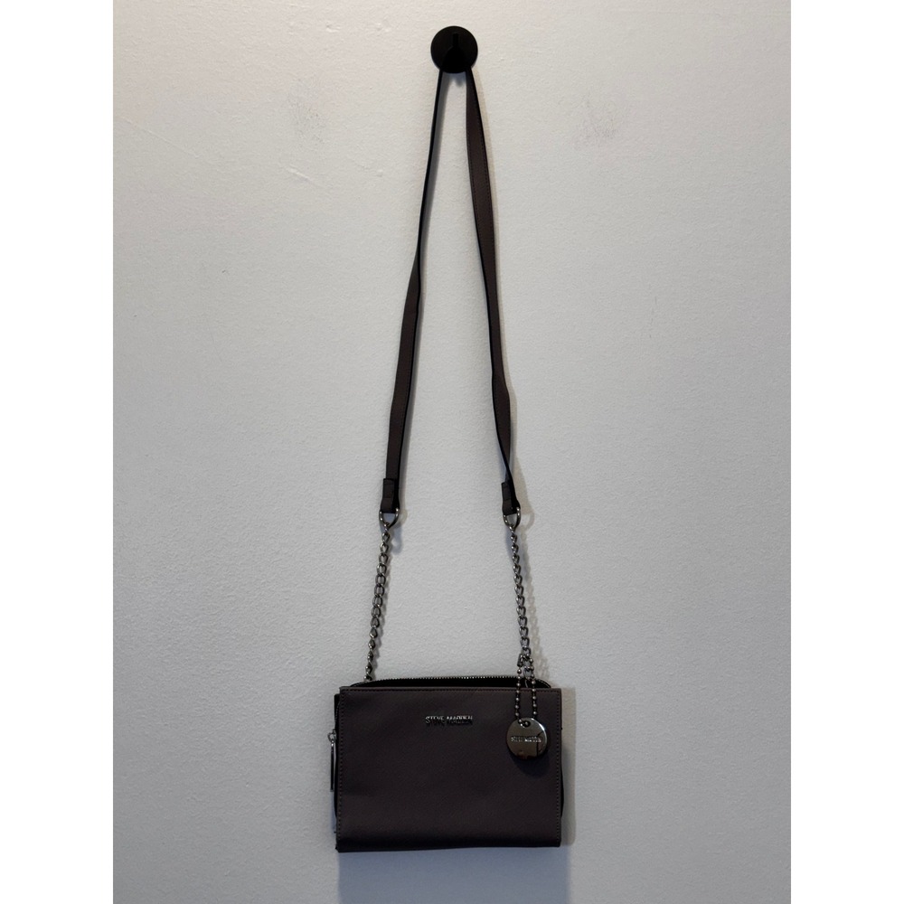 Steve Madden Gray Crossbody Bag Faux Leather Chain Strap Wallet Purse